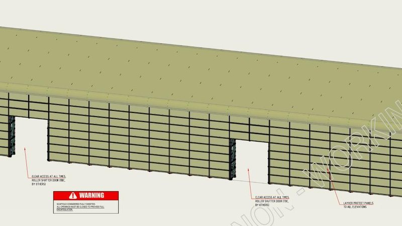 3D design model of a fully sheeted temporary roof enclosure